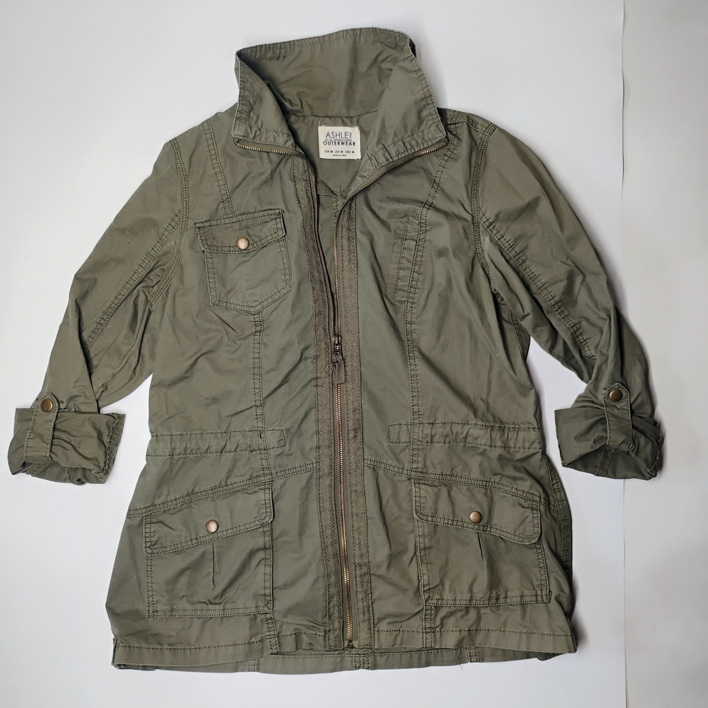 Ashley By 26 International Size M Olive Utility Jacket with Roll-Tab Sleeves Y2k